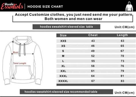 essentials hoodie size chart.